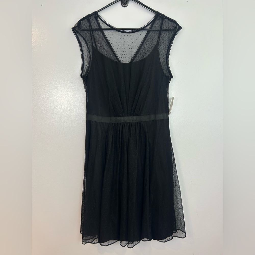 NWT Maggy London Black Mesh Illusion Sleeveless Dress Size 14